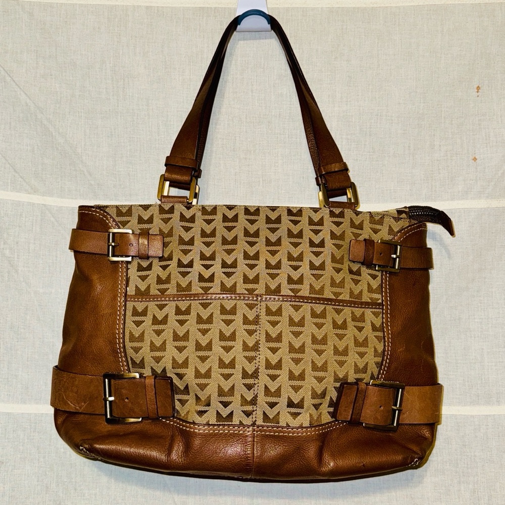MICHAEL KORS Signature Design Purse Authentic Brown Leather w/Buckles